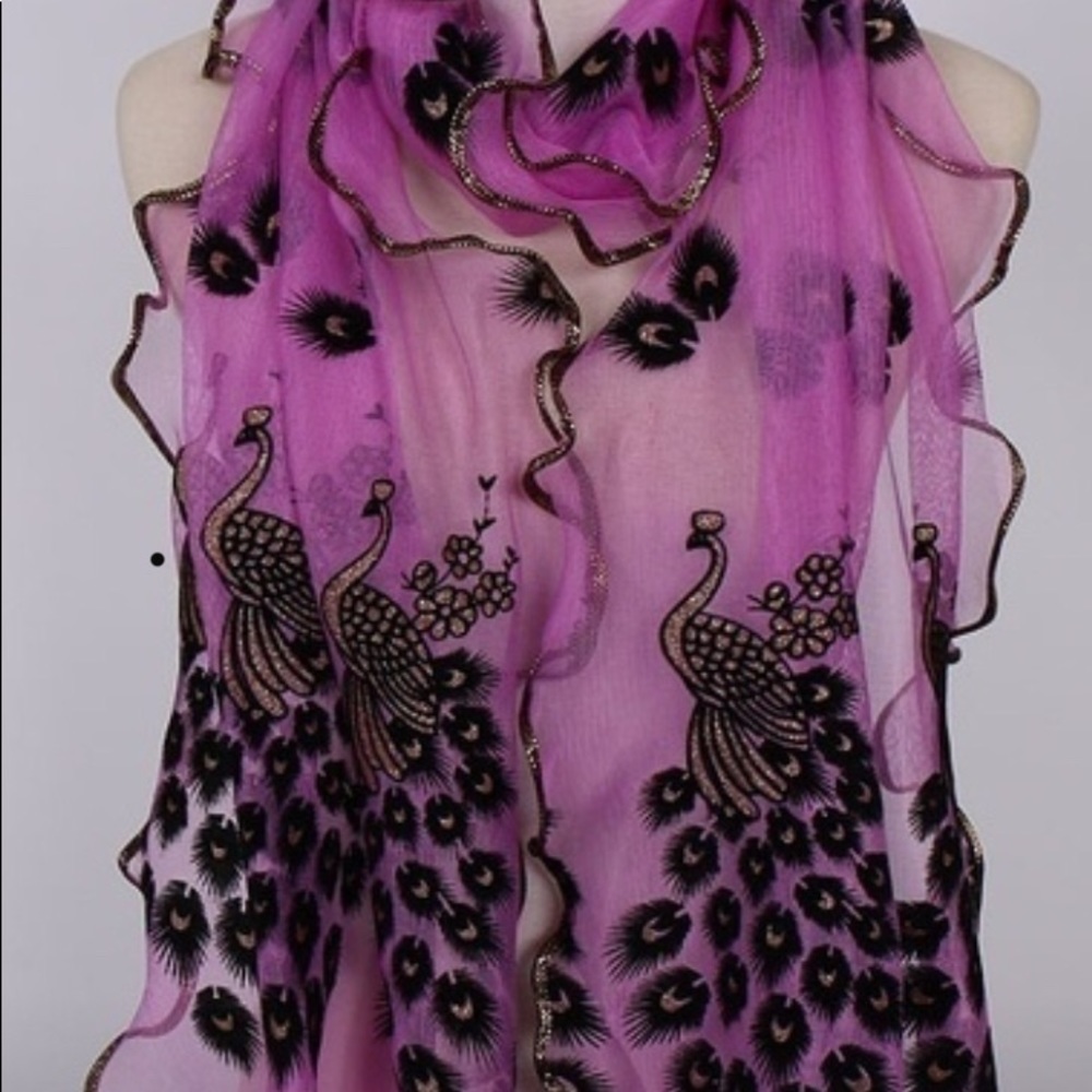 Beautiful peacock wrap around scarf in lilac